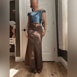 Brown Linen Maxi Skirt